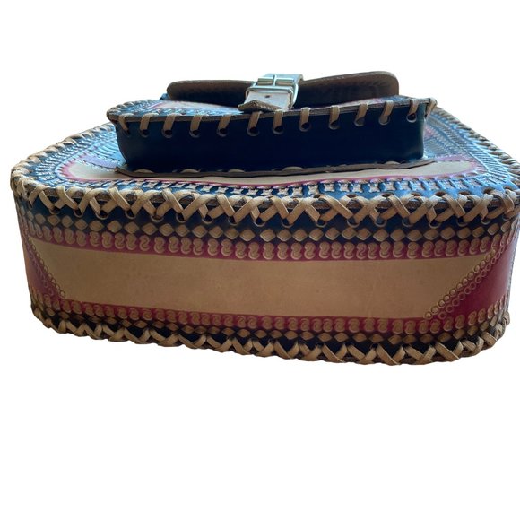 Hand Tooled Leather Bag Crossbody Western Aztec Native American Boho Hippie Big - Picture 6 of 15
